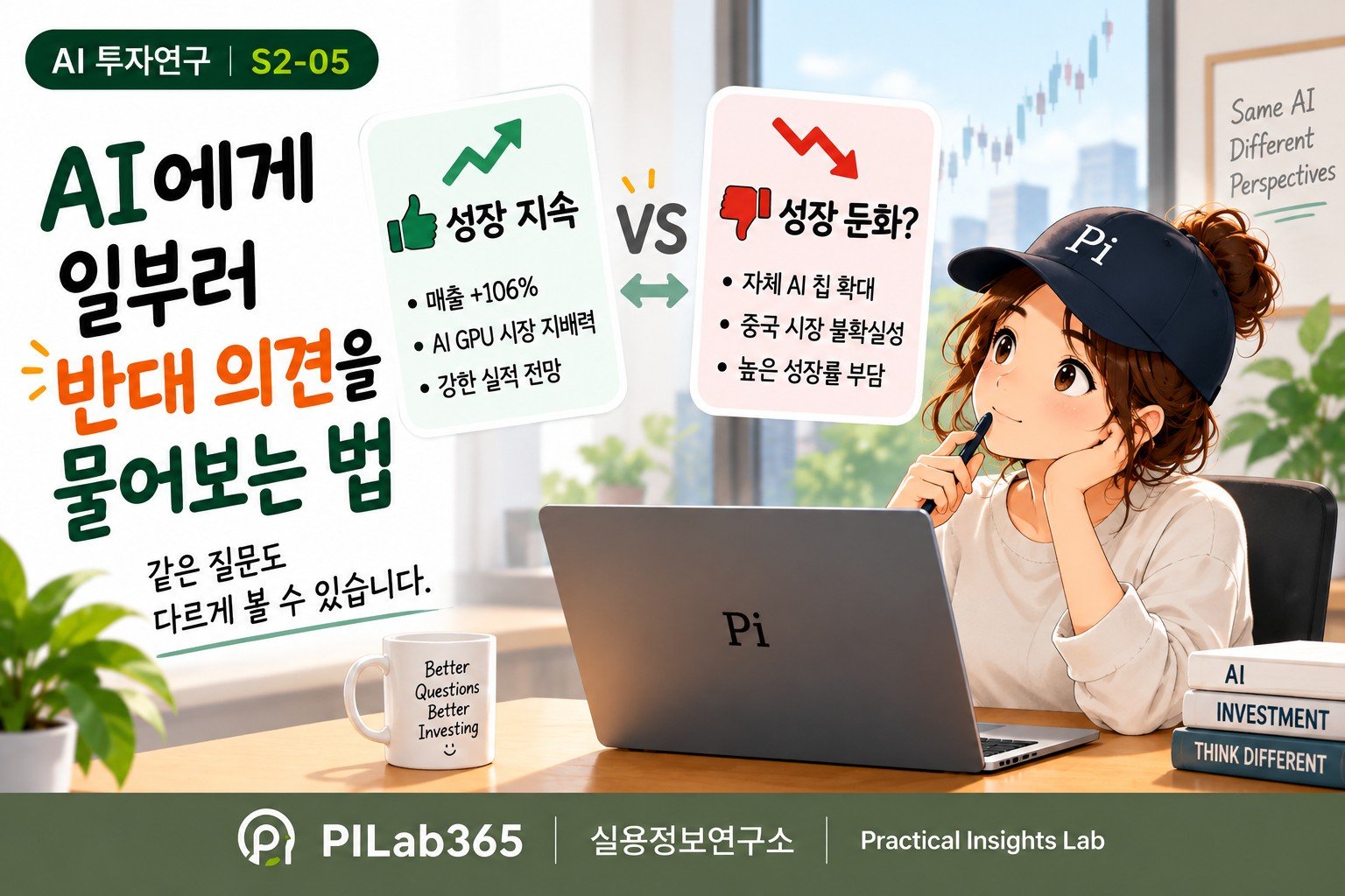 엔비디아 성장성을 두고 AI에게 찬성과 반대 의견을 비교해 묻는 모습