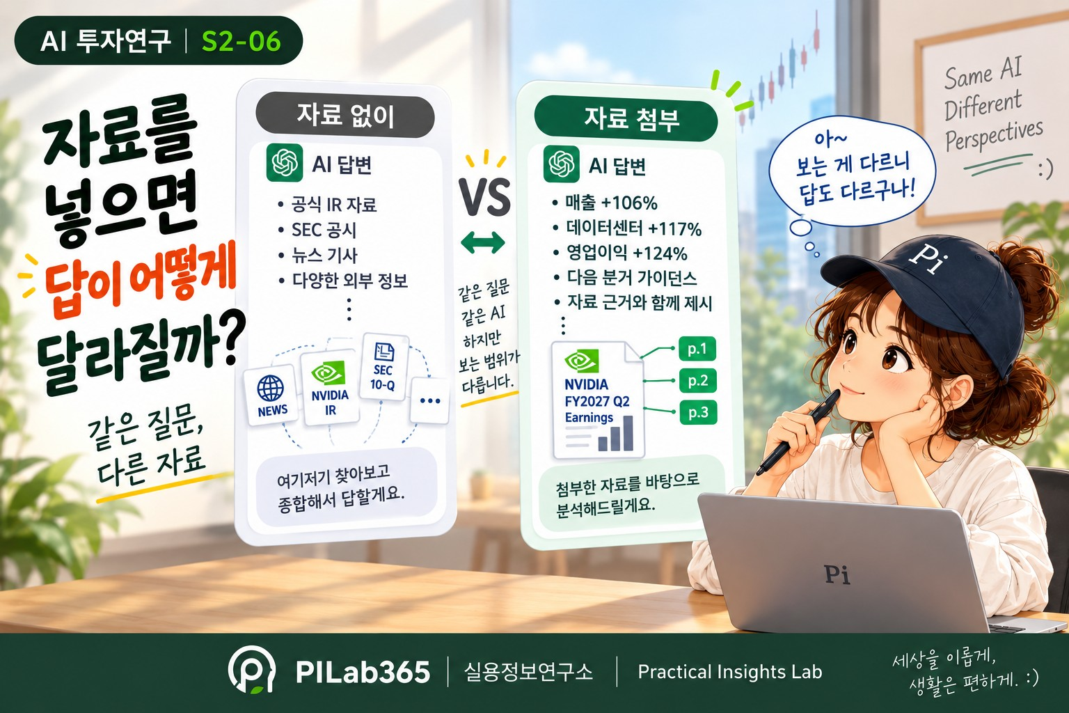 자료를 넣고 물을 때와 안 넣고 물을 때의 차이